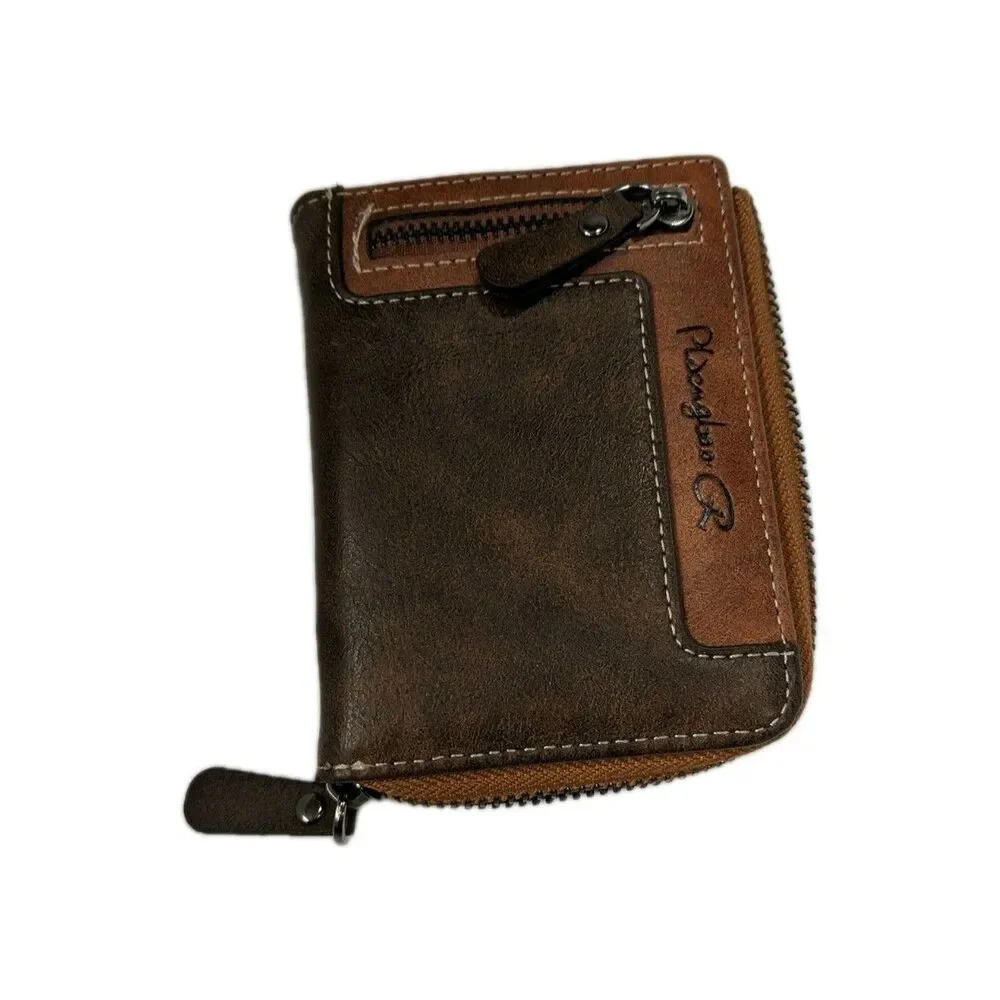Pidengao Retro Leather Wallet w/ Multi-functional Storage Zipper-up Wallet